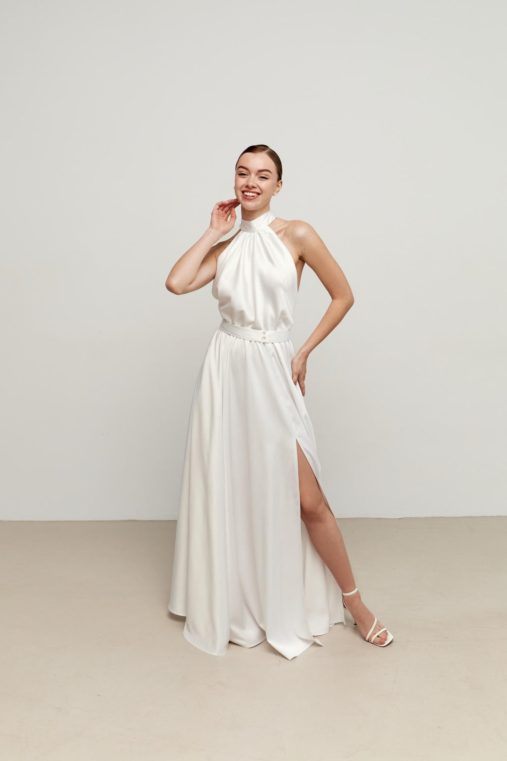 Blair White Satin Halter Midi Dress — view 5
