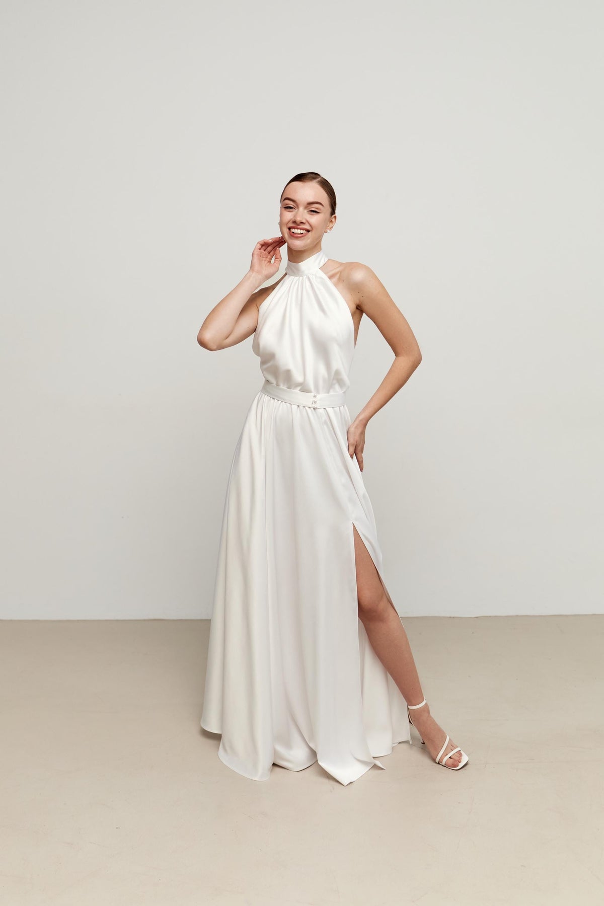 Blair White Satin Halter Midi Dress — view 5