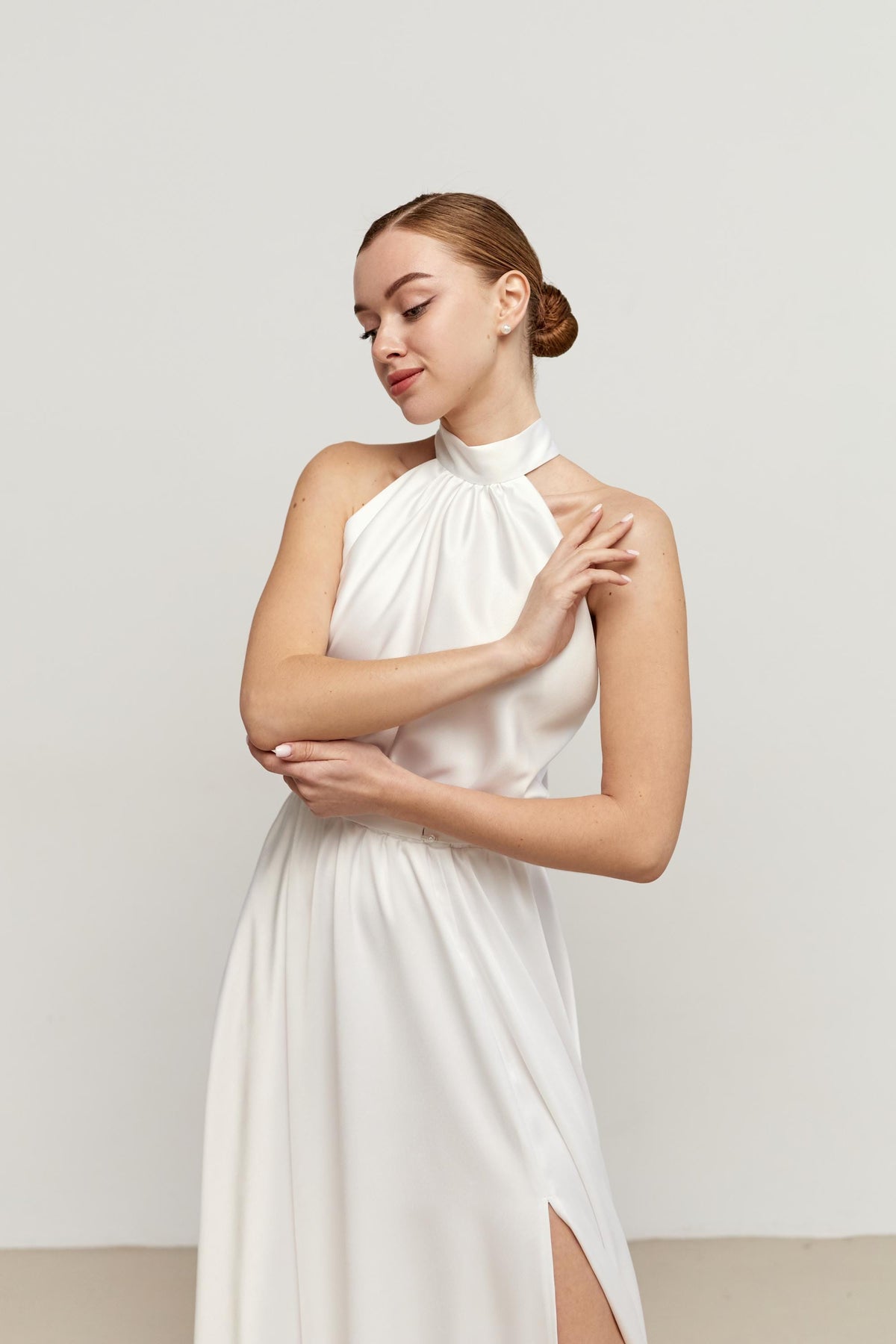 Blair White Satin Halter Midi Dress — view 3