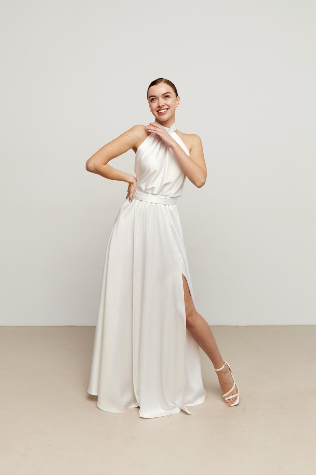 Blair White Satin Halter Midi Dress — view 6
