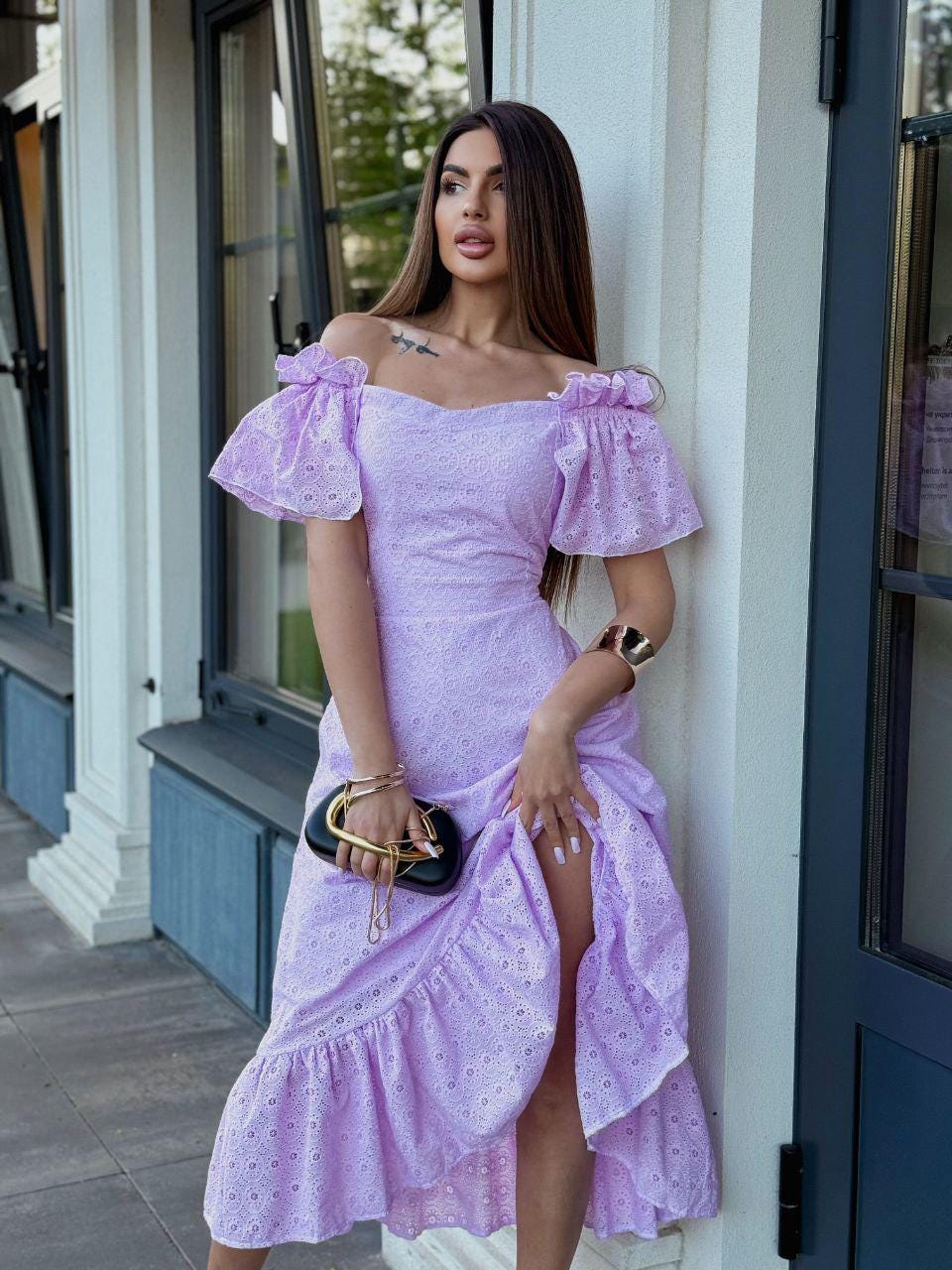 Inez Lilac Ruffle Midi Dress — view 3