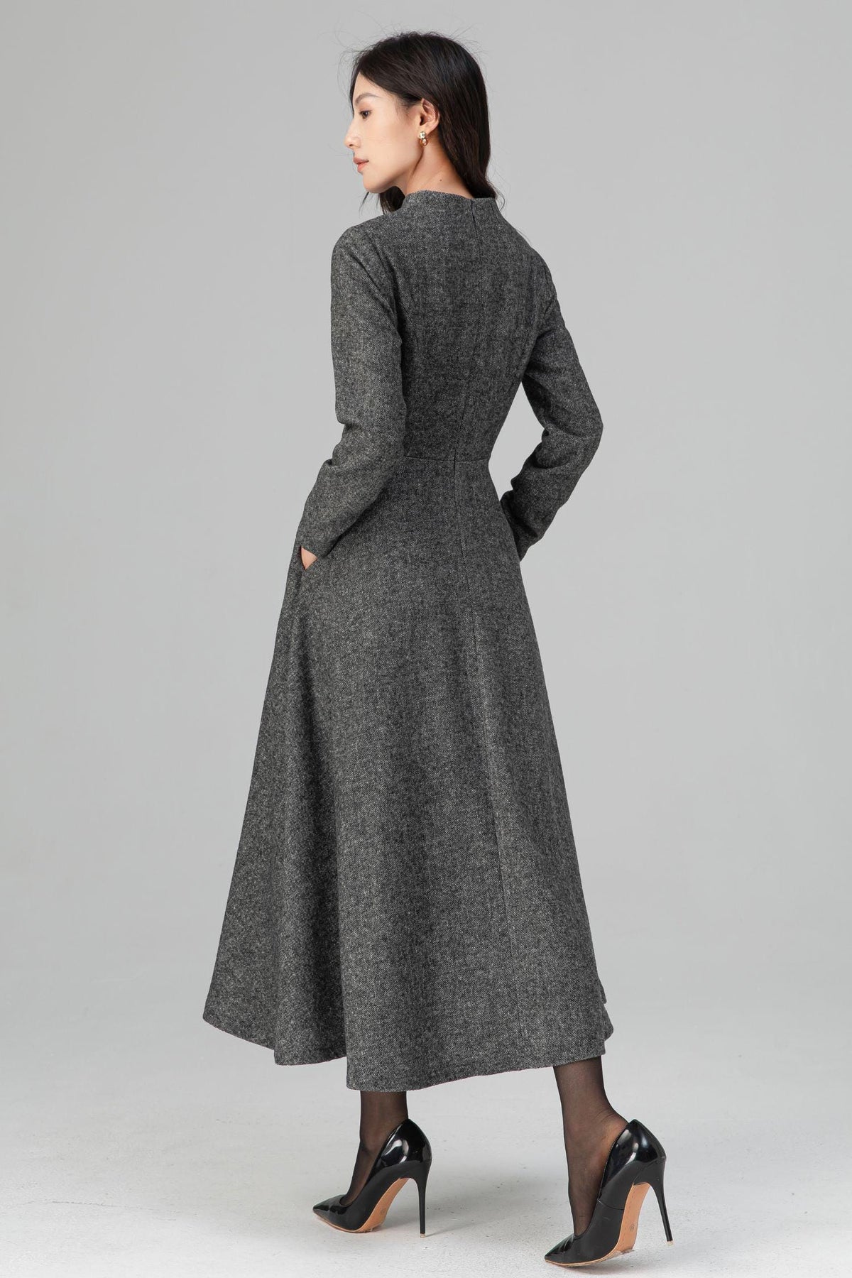 Carmen Gray Wool A-Line Midi Dress — view 5