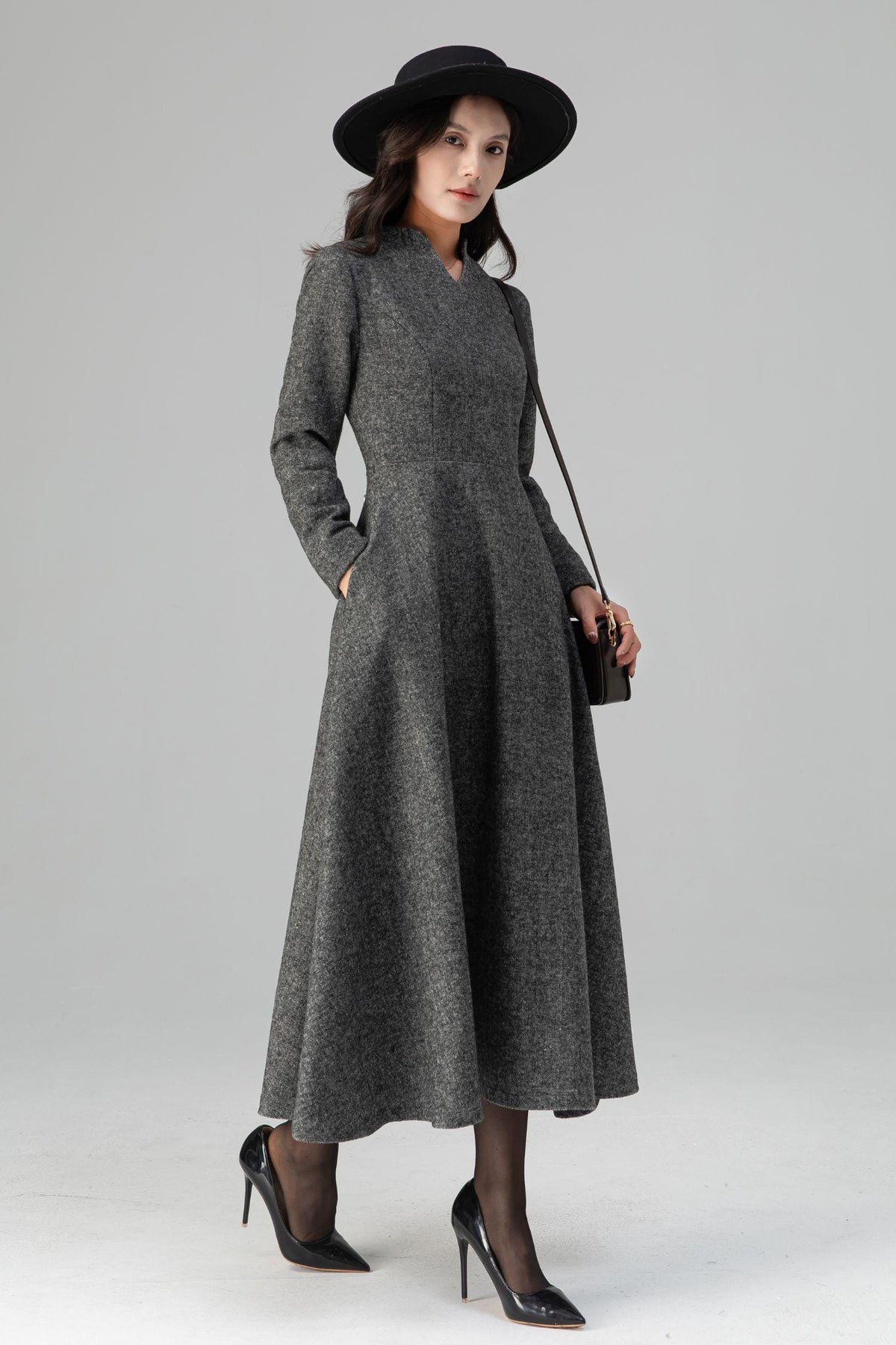 Carmen Gray Wool A-Line Midi Dress — view 4