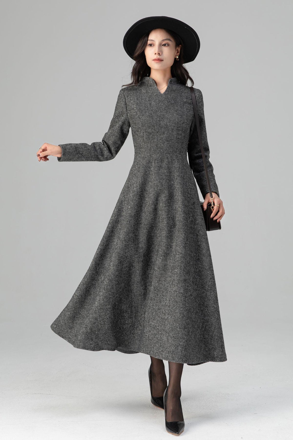 Carmen Gray Wool A-Line Midi Dress — Dress Code