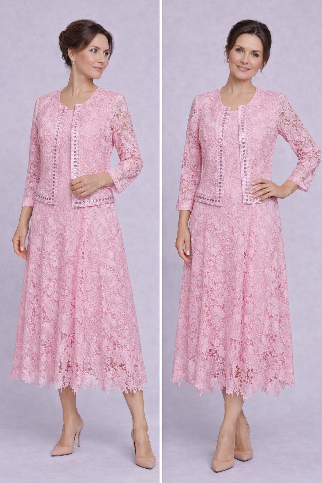 Lotte Pink Lace Midi Dress — view 2
