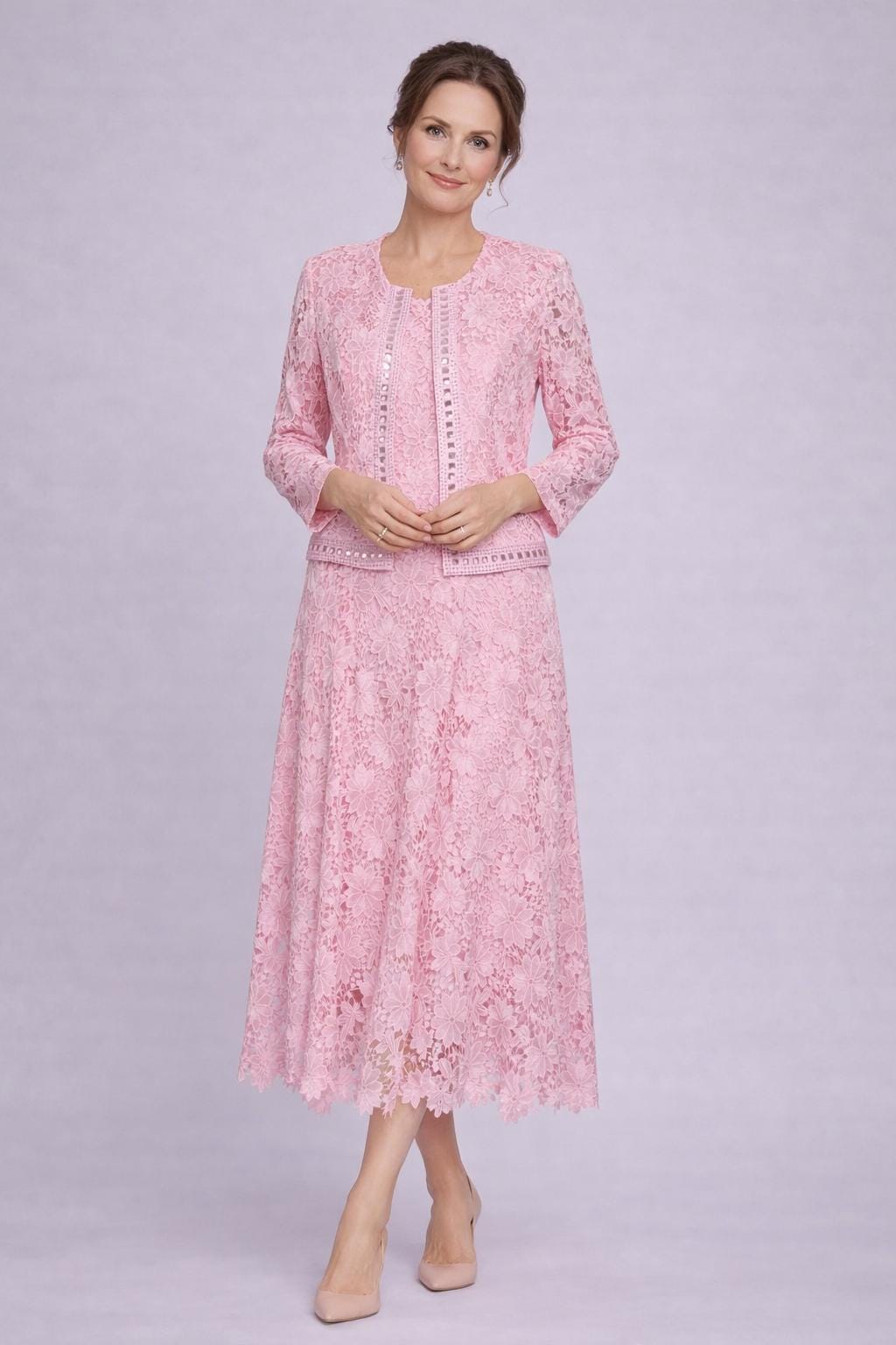 Lotte Pink Lace Midi Dress — Dress Code