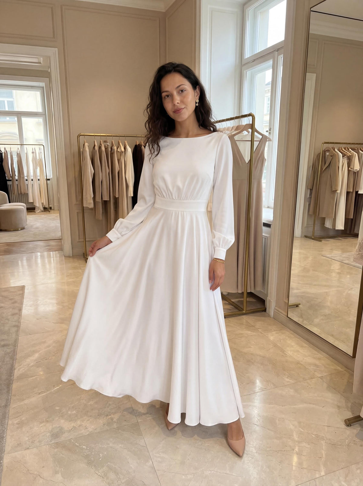 Kit White Satin Open-Back Midi Dress — Dress Code