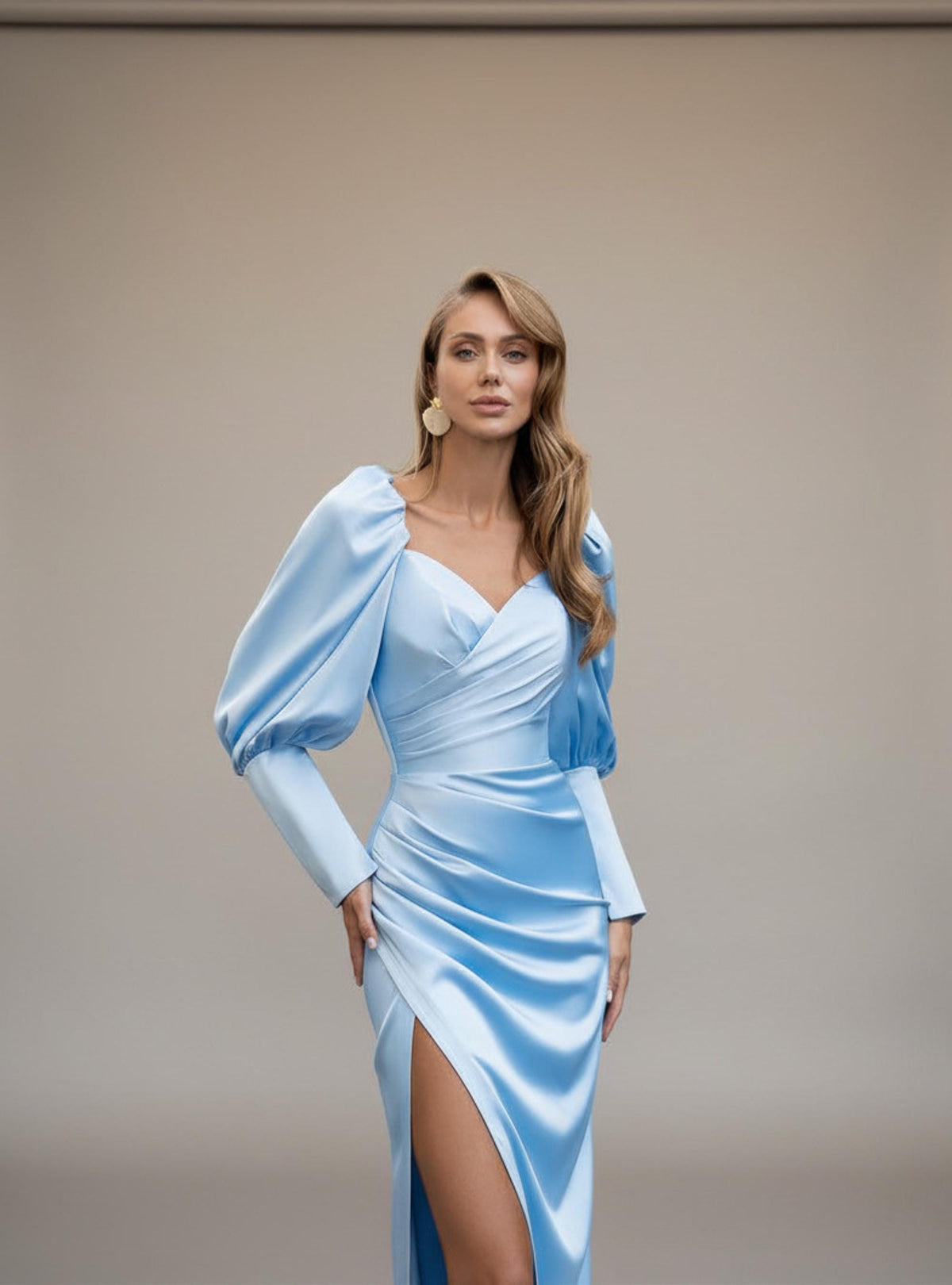 Piper Light Blue Satin Bodycon Midi Dress — view 5