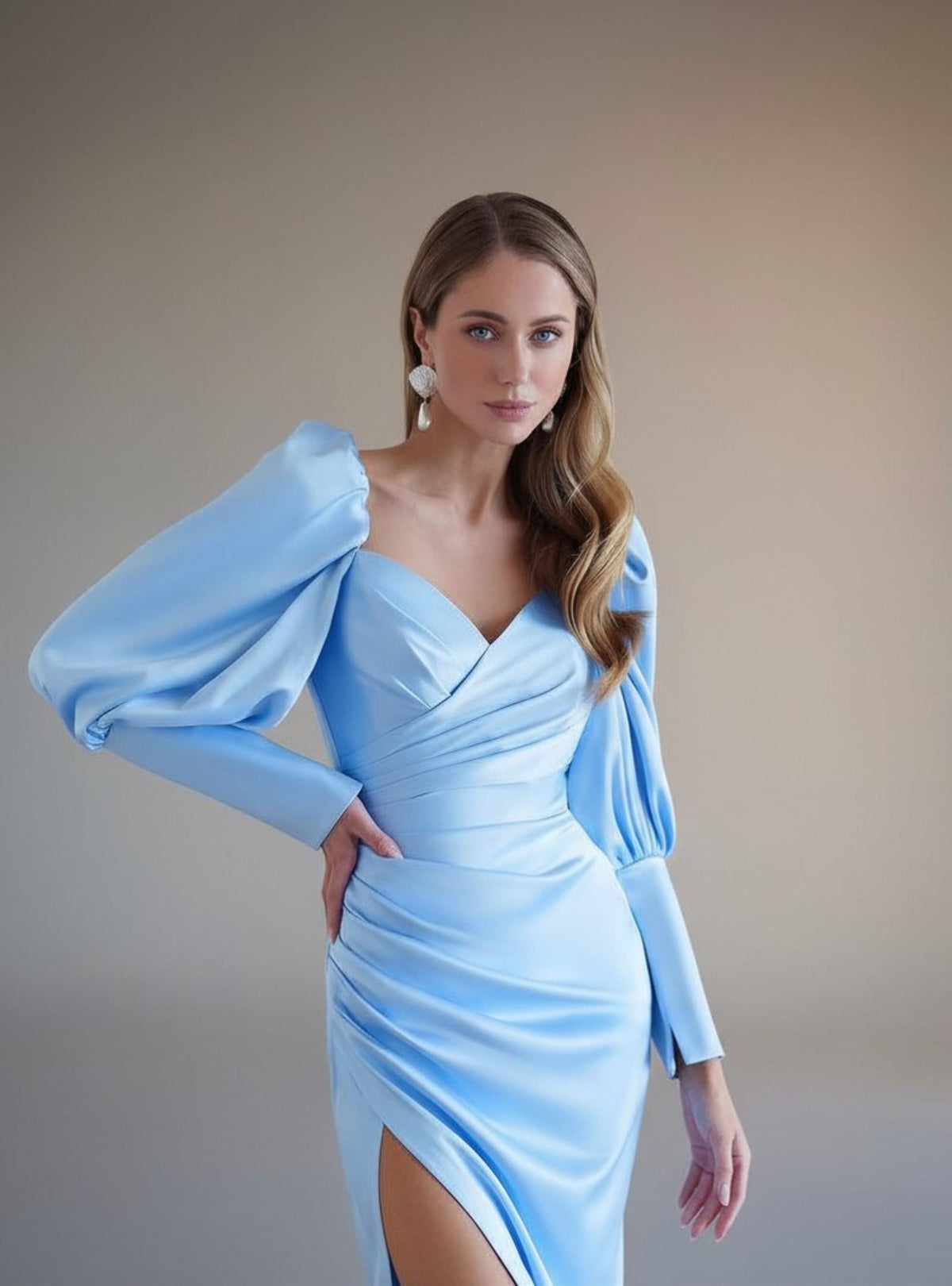 Piper Light Blue Satin Bodycon Midi Dress — Dress Code