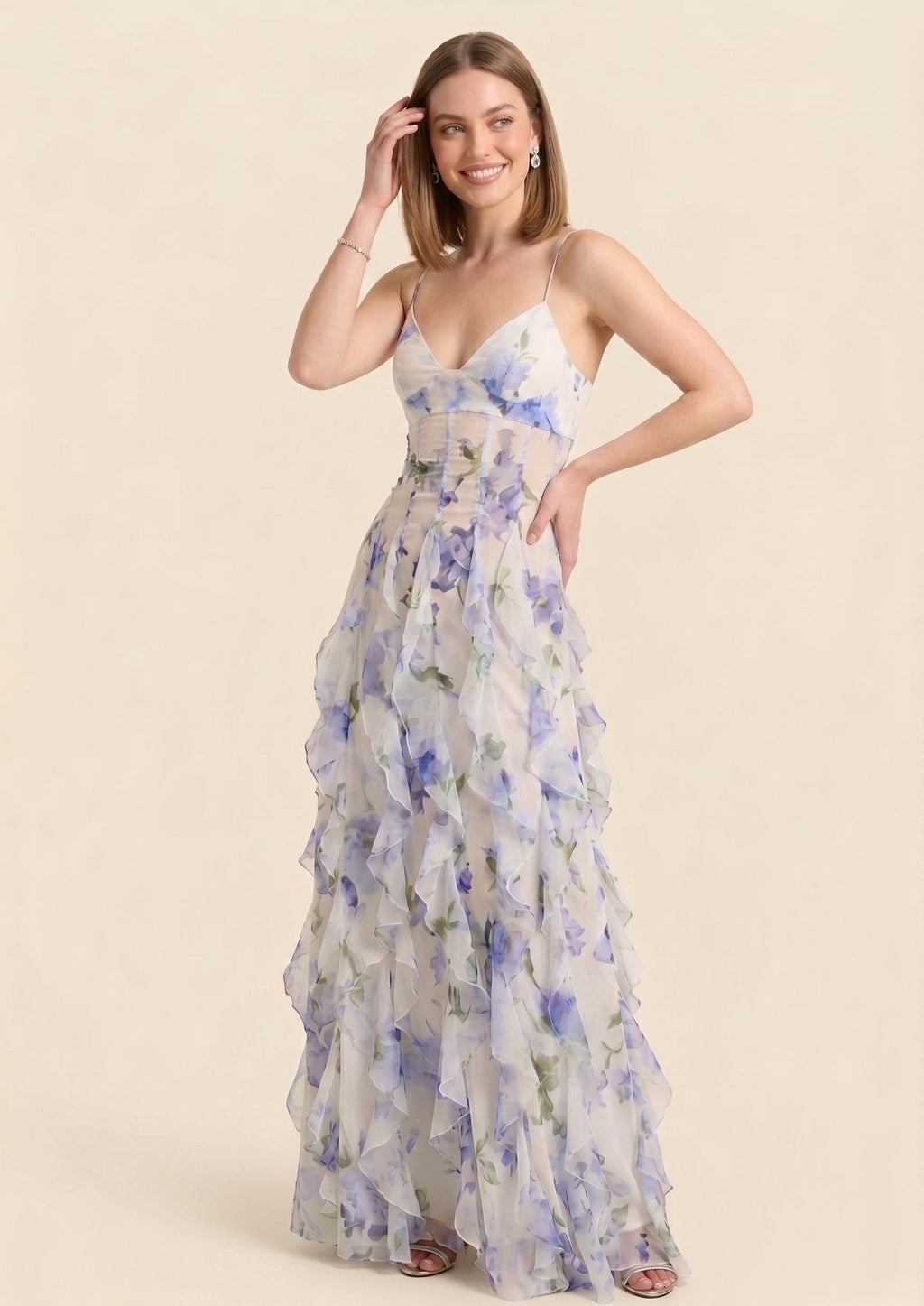 Tilly Floral Chiffon Ruffle Maxi Dress — view 3
