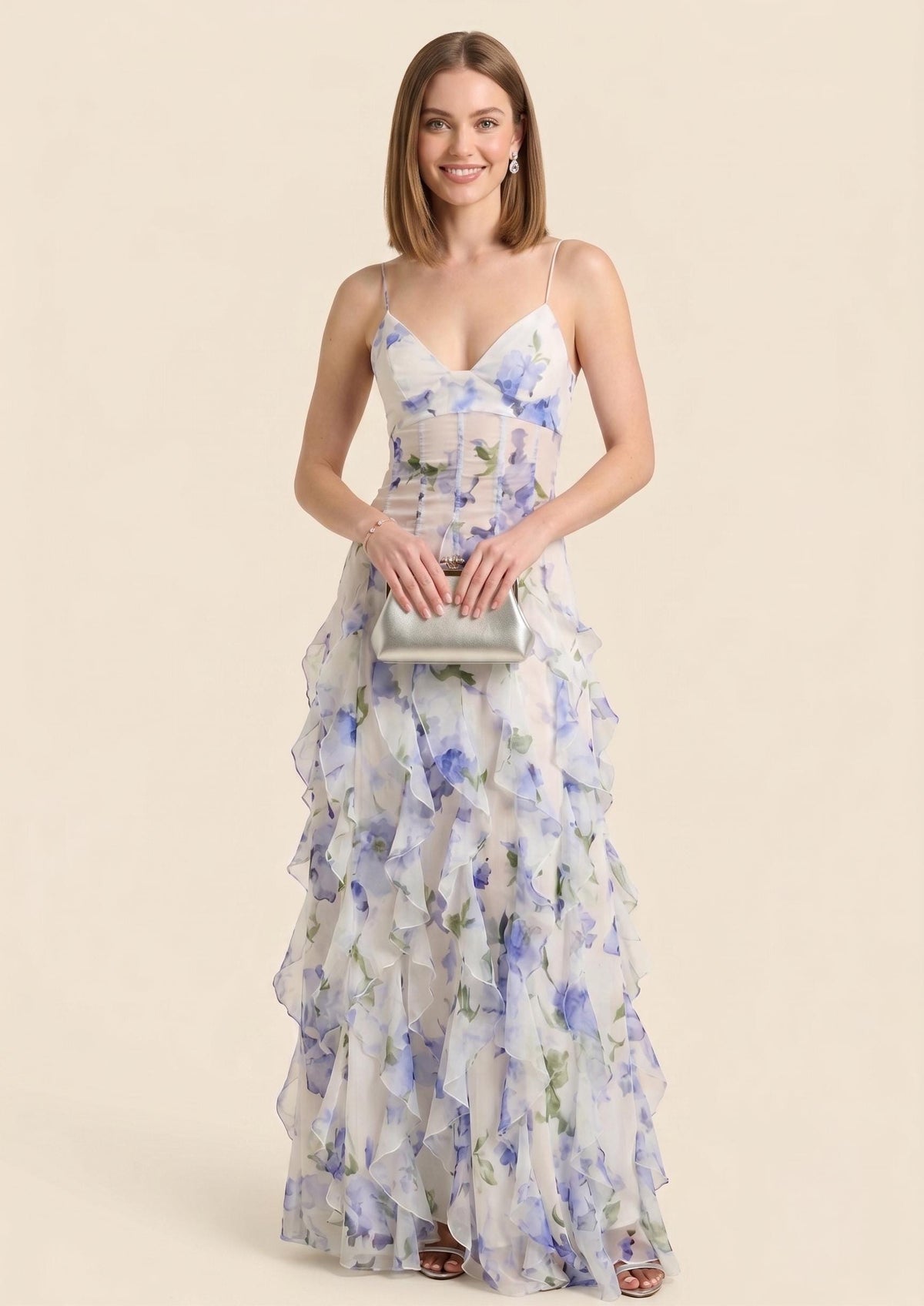 Tilly Floral Chiffon Ruffle Maxi Dress — Dress Code