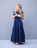 Faye Navy Cotton Smocked Midi Dress — Dress Code