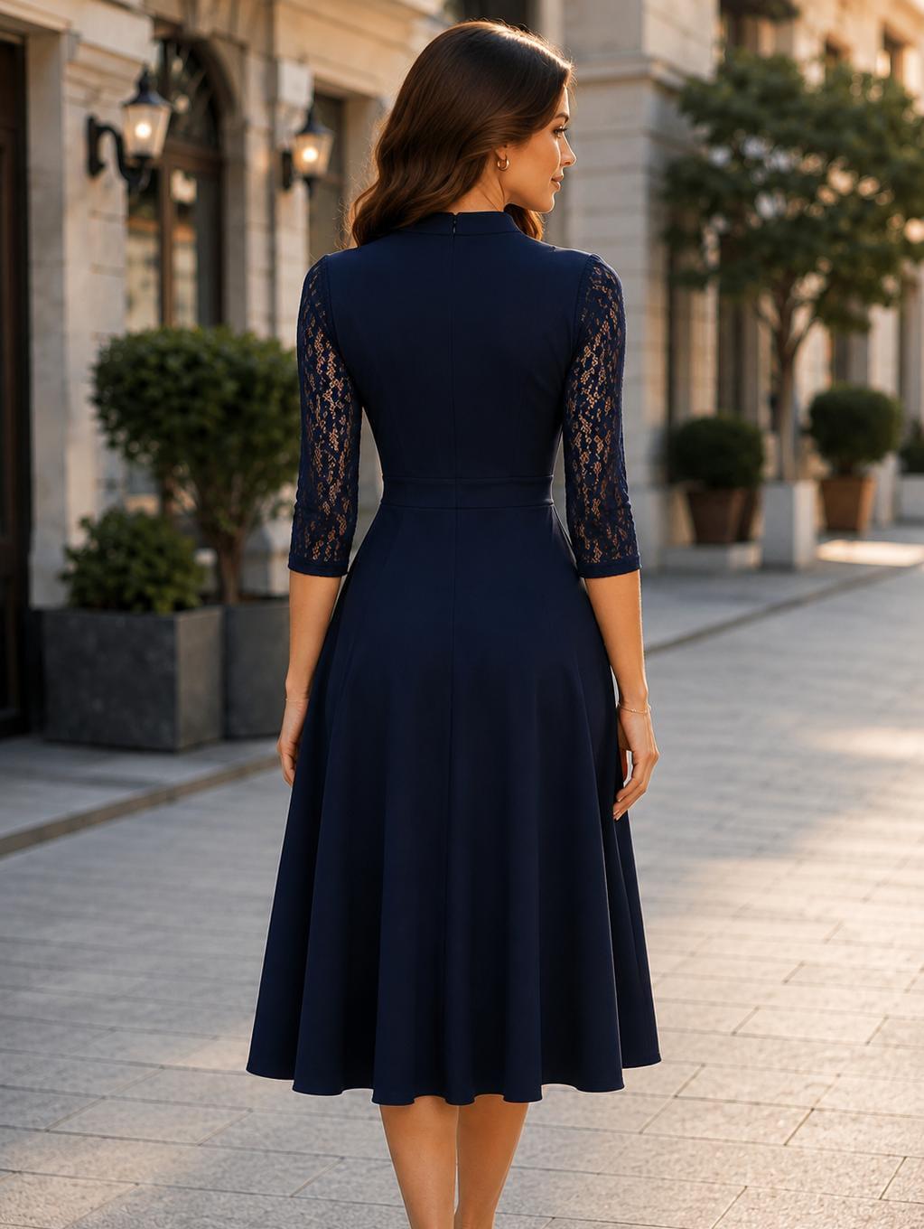 Greta Black Lace A-Line Midi Dress — view 5