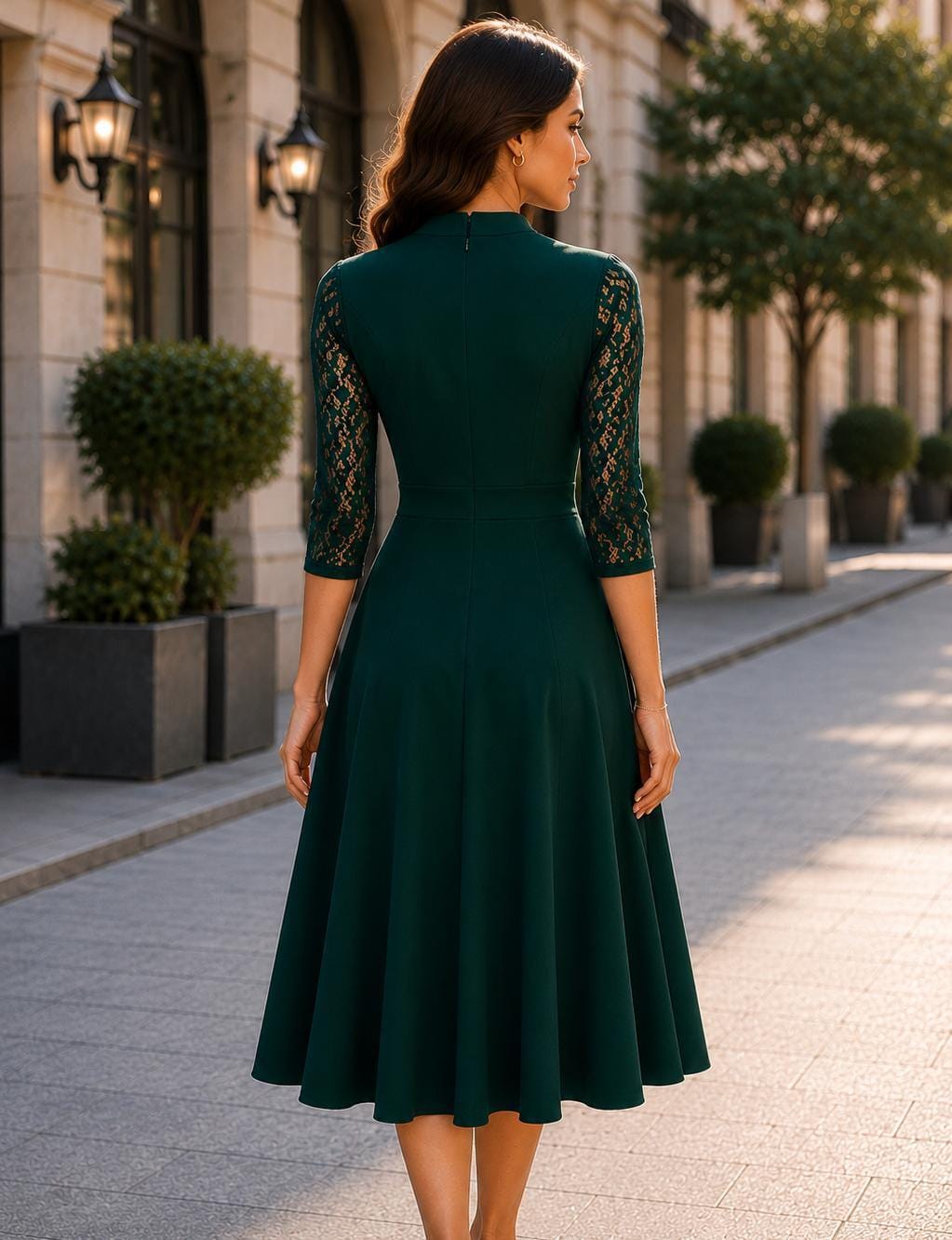 Greta Black Lace A-Line Midi Dress — view 2