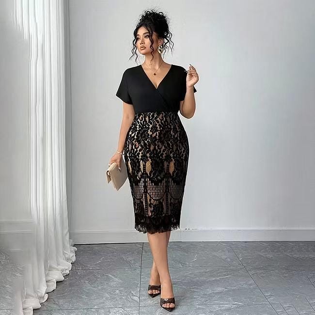 Yvette Black Lace Bodycon Midi Dress — Dress Code