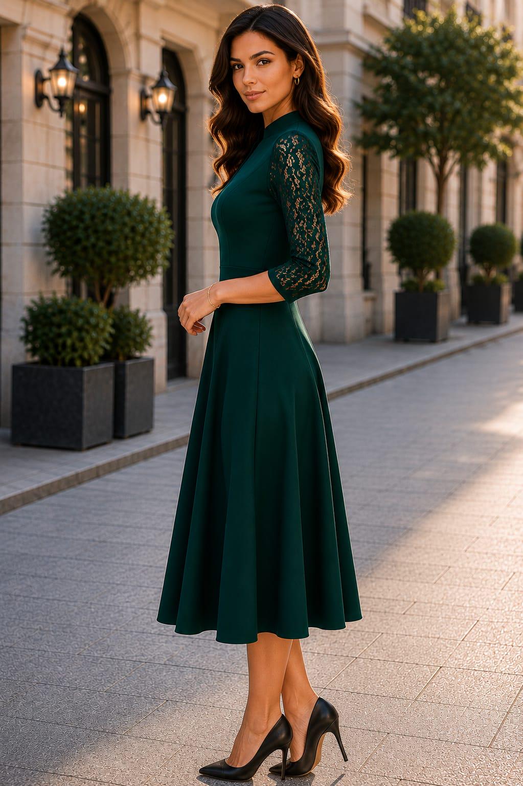 Greta Black Lace A-Line Midi Dress — view 3