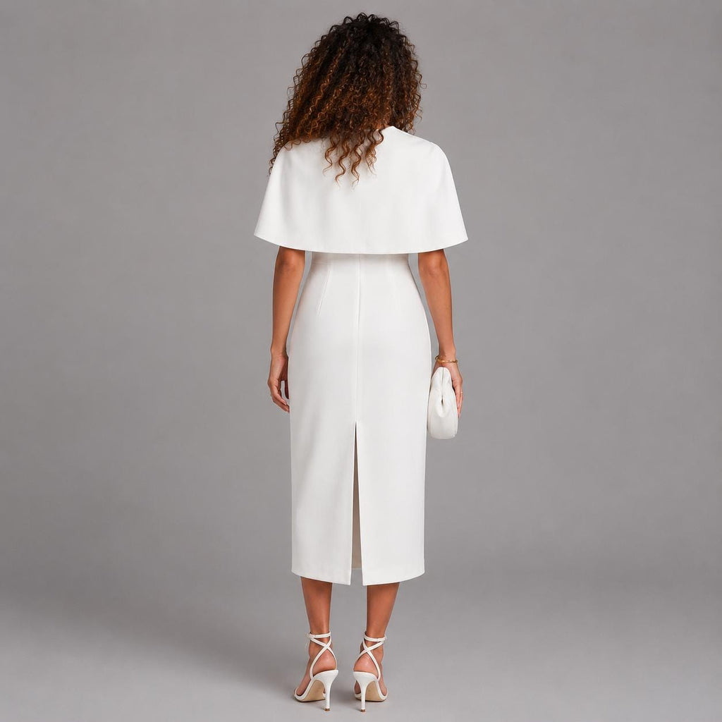 Frida White Crepe Midi Dress — view 3