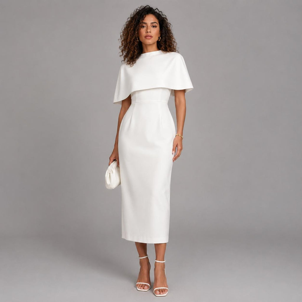 Frida White Crepe Midi Dress — Dress Code