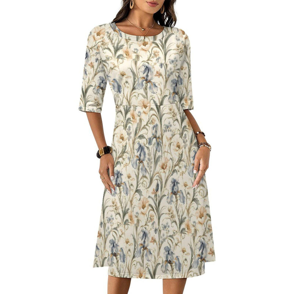 Sage Floral A-Line Midi Dress — view 2