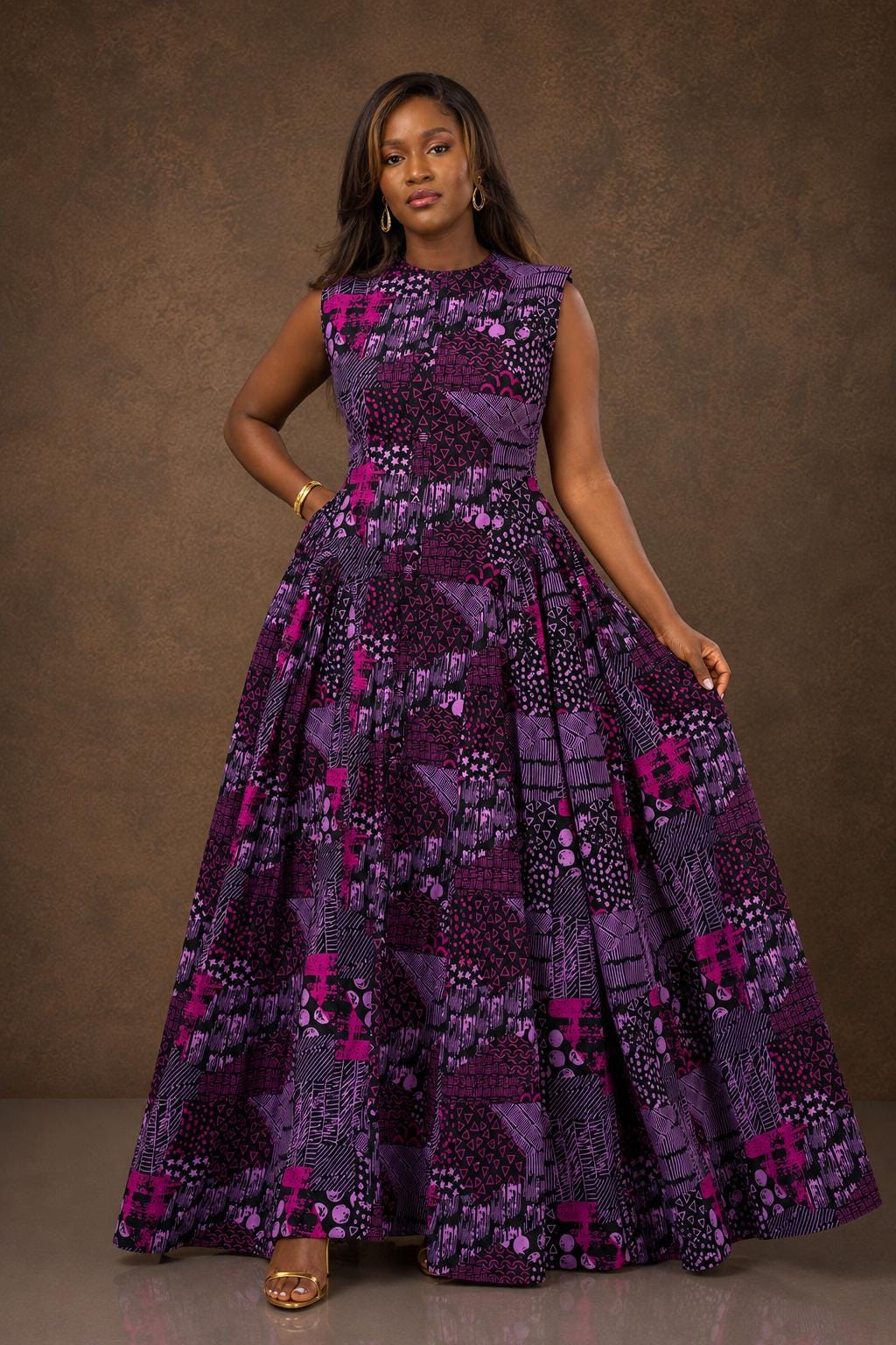 Vida Purple Cotton Fit-and-Flare Maxi Dress — Dress Code