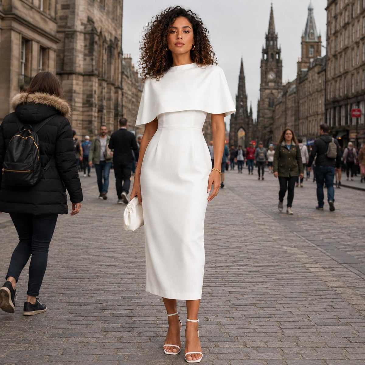 Frida White Crepe Midi Dress — view 4