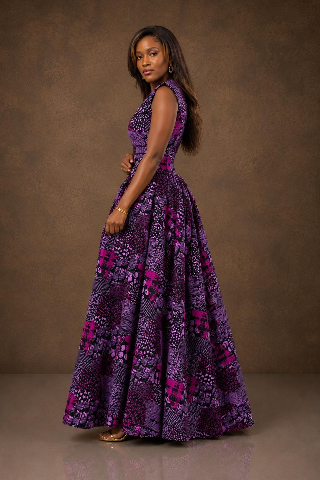Vida Purple Cotton Fit-and-Flare Maxi Dress — view 2