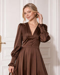 Kiki Brown Satin A-Line Midi Dress — Dress Code