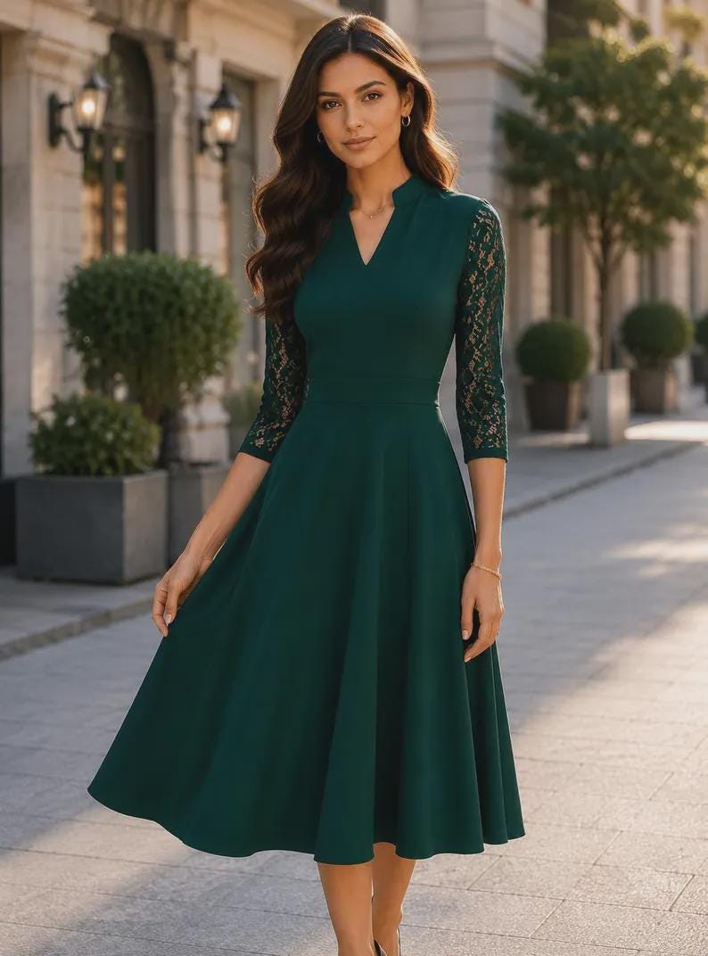 Winnie Black Lace A-Line Midi Dress — view 4