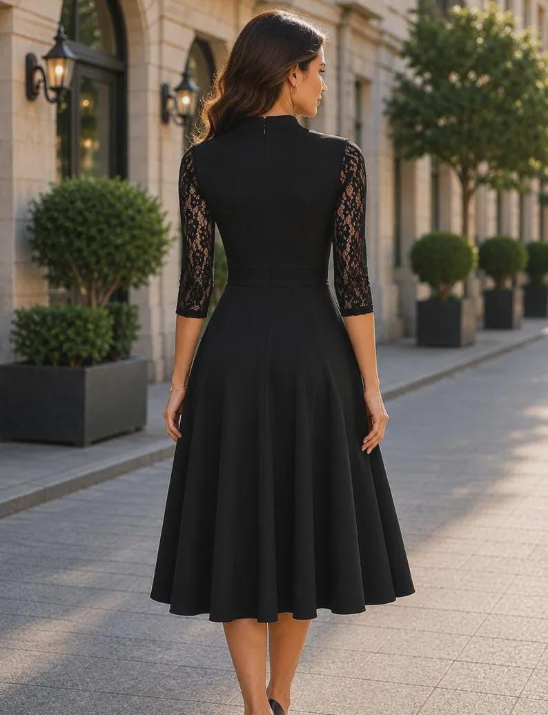 Winnie Black Lace A-Line Midi Dress — view 5