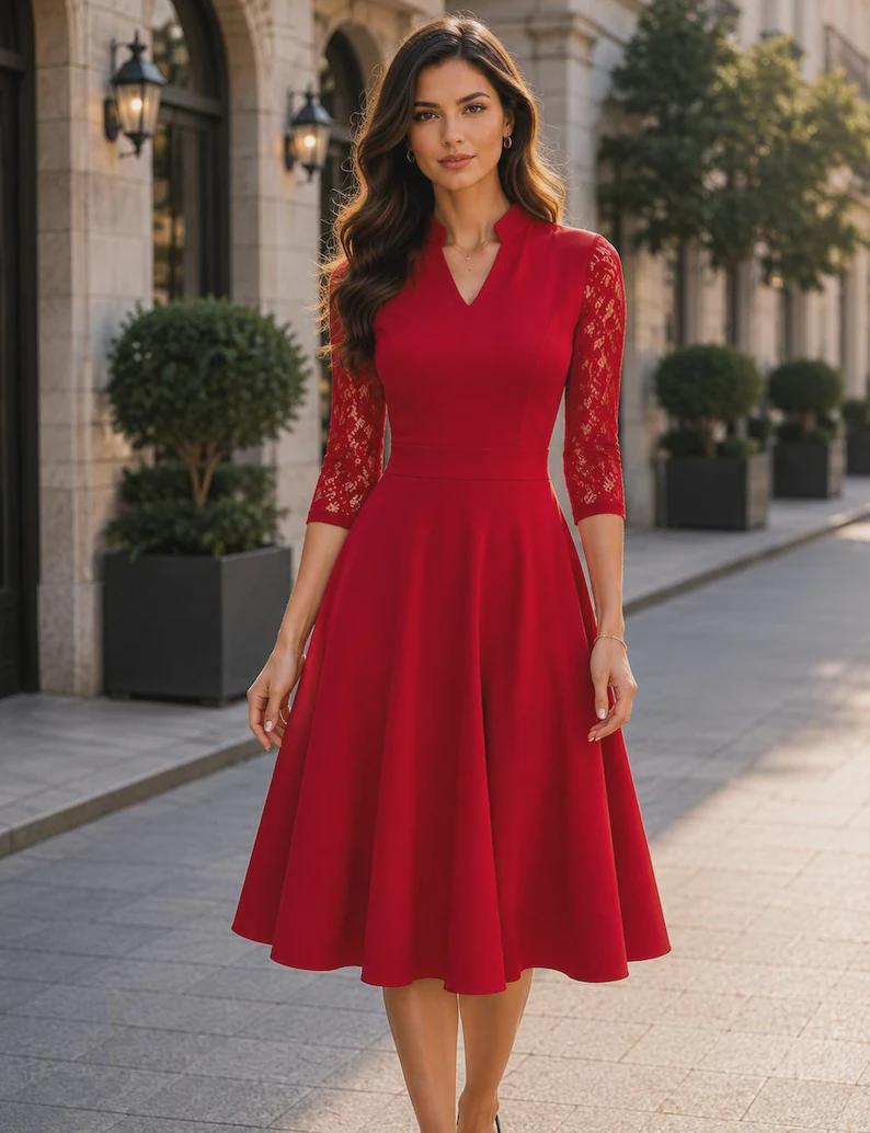 Winnie Black Lace A-Line Midi Dress — view 3