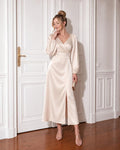 Calla Ivory Satin Wrap Midi Dress — Dress Code
