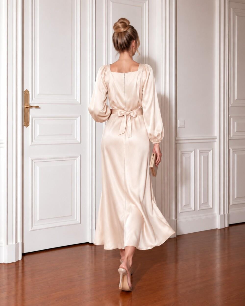 Calla Ivory Satin Wrap Midi Dress — view 3
